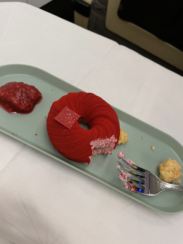 Raspberry Mousse Dessert on Etihad Business Class