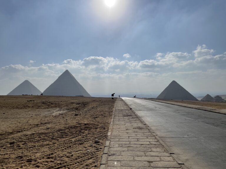 View of Multiple Pyramids of Giza, Cairo, Egypt layover