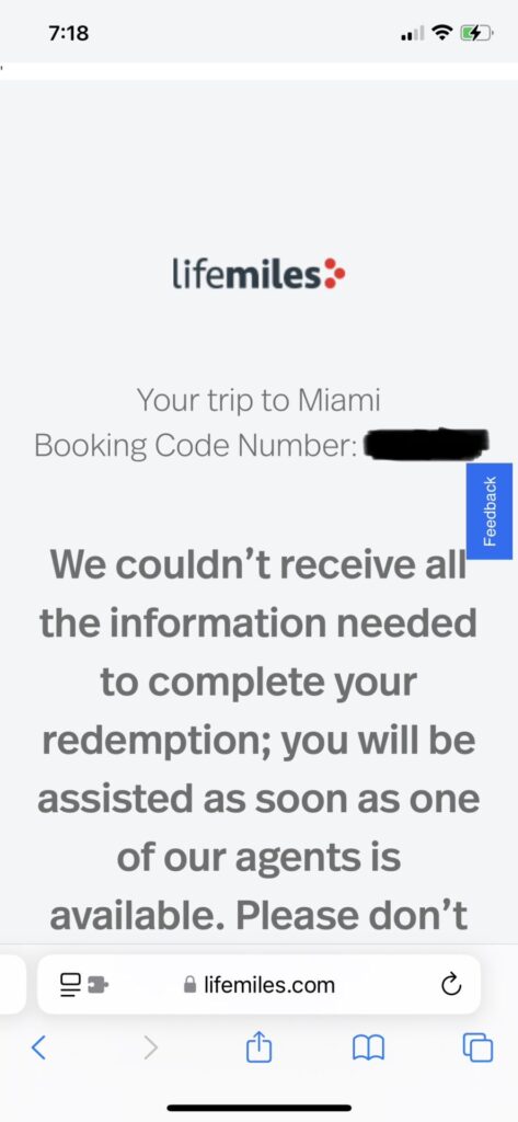 Lifemiles error message 