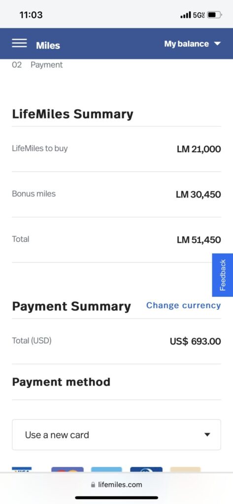 Lifemiles points sale sample purchase